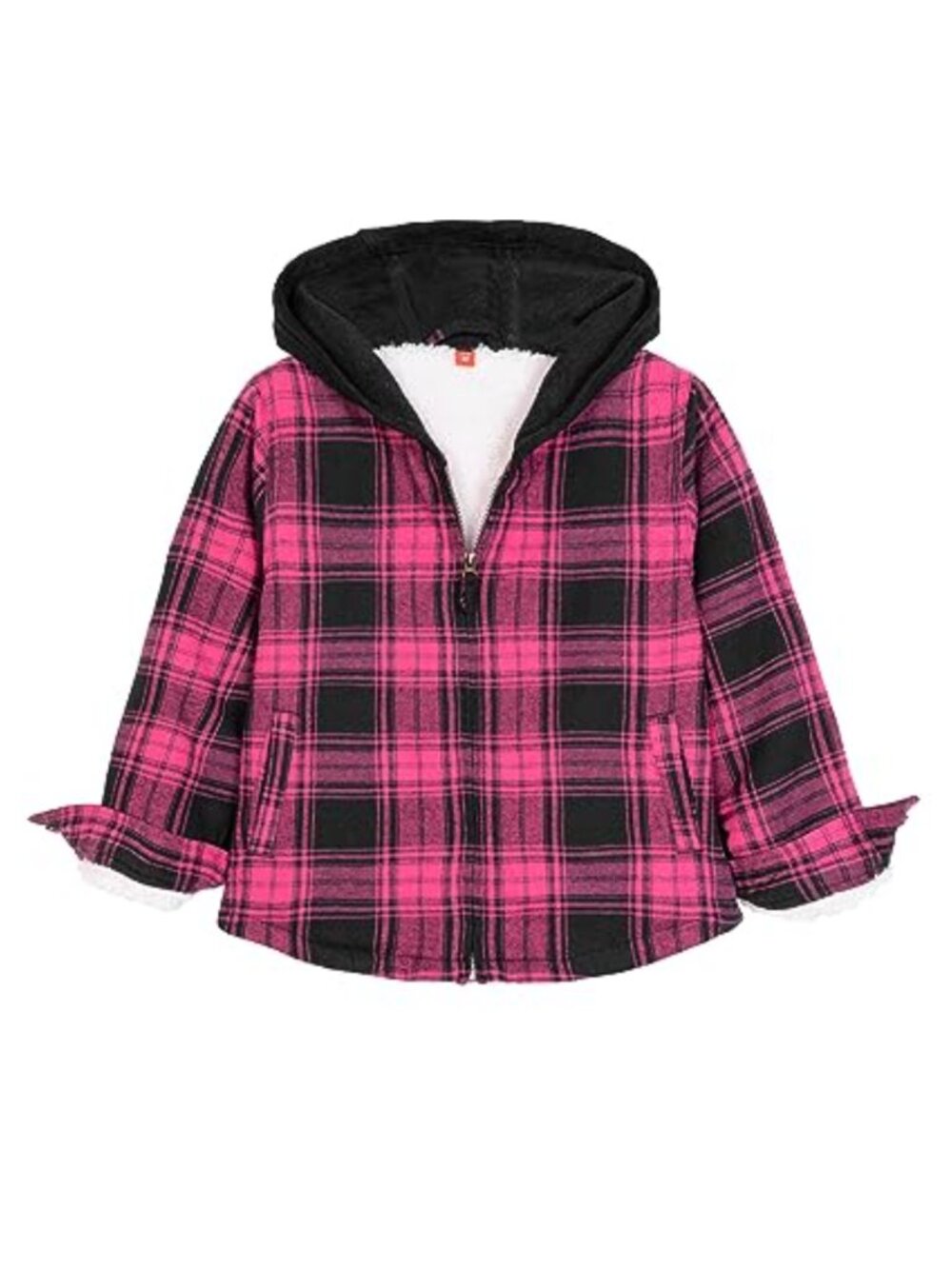 Kids Unisex Sherpa Lined Plaid Flannel Hooded Shirt Jacket Full Zip